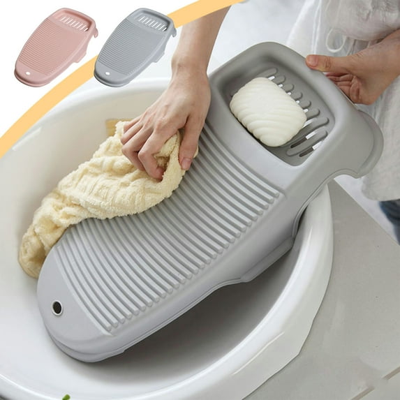 Cagogo 2Pcs Portable Laundry Washboard, Plastic Scrubbing Board for Hand Washing Clothes, Non-Slip Ribbed Surface with Stand, Compact Home Travel Camping Washing Aid