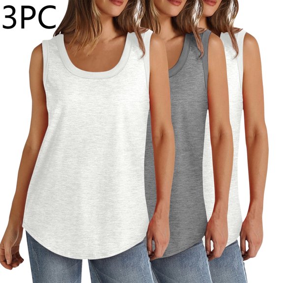 Cagogo 3 Pack Loose Fitting Tank Tops for Women Under $5 Sleeveless Y2K Round Neck Camis T-Shirts Summer Trendy Summer Tunic Tops Mothers Day Gifts for Mom