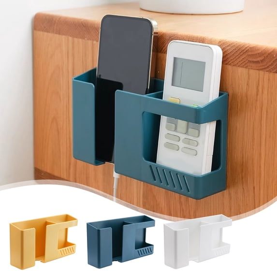 Cagogo 3Pcs Wall Mounted Remote Control Holder, Phone Charging Station Organizer, Adhesive Storage Box for Living Room TV Remote Controls, Mobile Devices, Keys and Small Items