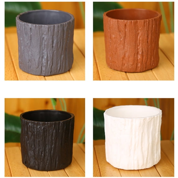 Cagogo 4Pcs Faux Tree Bark Planter, Resin Flower Pot Plastic Plant Container Indoor Outdoor, Succulents Herbs Cactus Pots, Decorative Garden Patio Home Decor, 4 Colors