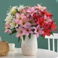 thumbnail image 1 of Cagogo 4Pcs Artificial Flowers, 7-Head Lilies Bouquet, Lifelike Fake Flowers for Home Wedding Decoration, Desktop Photography Props, Indoor Floral Arrangements, 1 of 9
