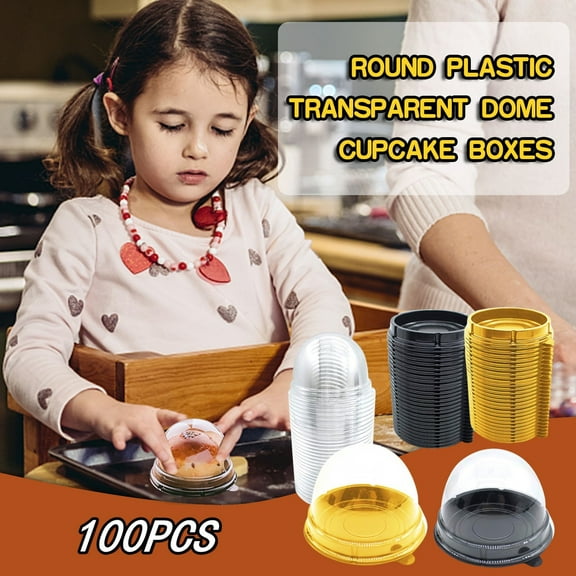 Cagogo under $5 1Pcs Cupcake Containers, 100PCS Disposable Cake Box, Transparent Dome Food Container, Bakery Packaging Supplies, Individual Dessert Boxes, Wedding Party Display, Food Safe PET