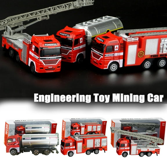 Cagogo under $5 2Pcs AlloyToyCar, Alloy EngineeringToyCar, Die-Cast Construction Vehicle, Mini Fire Truck Mining Car Model, Durable Metal Toy for Kids Birthday Gift Collection