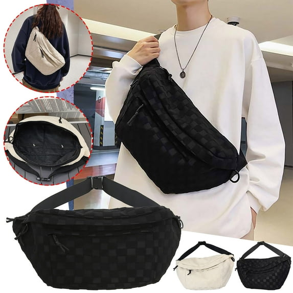 Cagogo under $5 2Pcs Belt Bag, Women's Summer Plaid Belt Bag,Fashionable Zipper Waist Bag,Textile Material Crossbody Bag,Large Capacity Belt Pack,Trendy Women Accessory,Outdoor Activity Bag