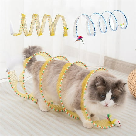 Cagogo under $5 2Pcs Cat Tunnel, Foldable Cat TunnelToy, S-Shape Spring Tunnel with Feathers and Mice, Interactive Play for Indoor Cats, Durable Steel and Mesh, Portable and Fun