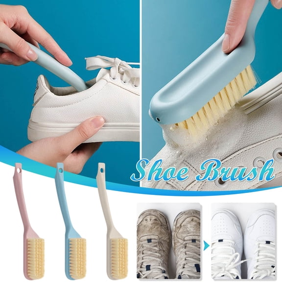 Cagogo under $5 2Pcs Shoe Brush, Long Handle Shoe Brush,Plastic Multifunction Cleaner,Soft Bristle Brush for Shoes,Hanging Storage Design,Non-Scratch Cleaning Tool