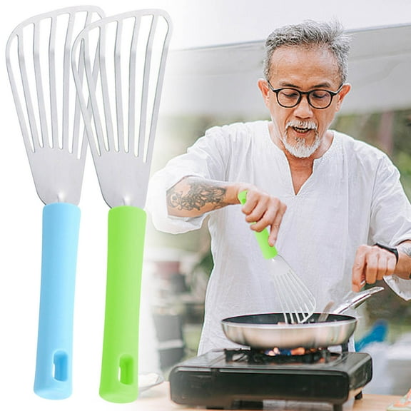 Cagogo under $5 2Pcs Stainless Steel Fish Spatula, Stainless Steel Frying Spatula, Non-Stick Cooking Turner for Steak, Hamburger, and Pancake, Slotted Fish Spatula with Comfortable Handle