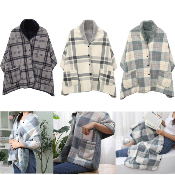 Cagogo under $5 3Pcs Fleece Blanket Shawl Cape, Pocket Fleece Blanket,Reversible Shawl Cape,Office Home Multifunctional,Soft Flannel Throw,Wearable Blanket with Pockets,Comfortable Lap Robe