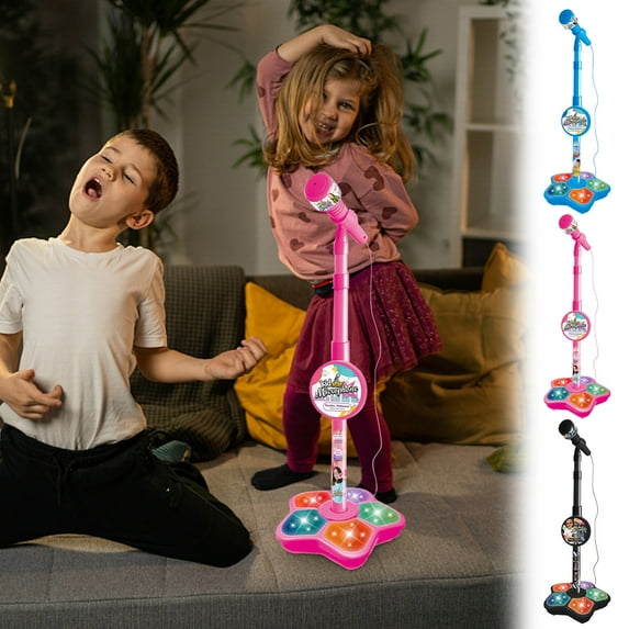 Cagogo under $5 3Pcs KidsMicrophone, KidsKaraoke Microphone with Stand,ChildrenSinging Machine with Lights, BluetoothToyMicrophone with Music, Birthday Gift forBoysGirls