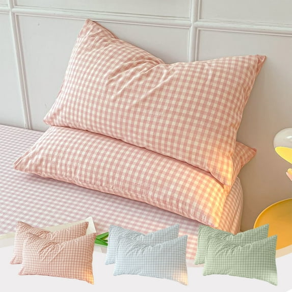 Cagogo under $5 3Pcs Pillowcases Set, Standard Size Pillowcases Set,2-Pack Washed Cotton Covers,Decorative Bedding Pillowcases,Hotel Quality Pillow Covers,Colorful Stripe Design,Queen Single Bed Size