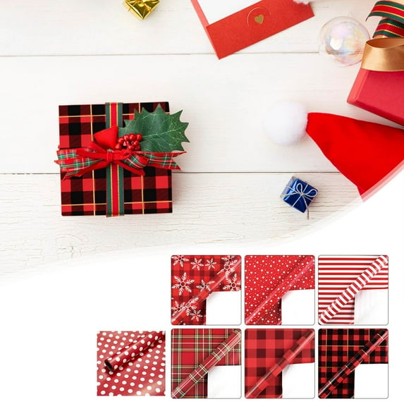 Cagogo under $5 6Pcs Christmas Wrapping Paper, Christmas Wrapping Paper with Plaid Pattern, Gift Wrap for Christmas Valentine Birthday, Large Roll Tear Resistant Wrapping Paper, Holiday Gift Wrap