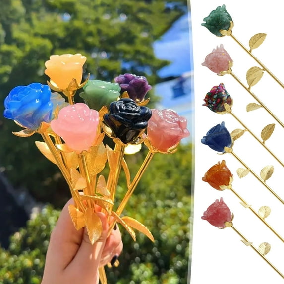 Cagogo under $5 6Pcs Crystal Rose, Crystal Resin Rose Ornament, Hand Carved Healing Crystal Flower, Home Decoration for Valentine's Day, Gift for Girlfriend and Mom, Positive Energy