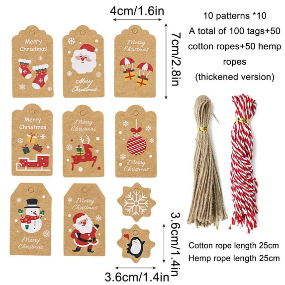 Cagogo under $5 Christmas Gift Tags, Christmas Gift Tags from Santa,50/100PC Holiday Kraft Tags,Brown Hang Paper Labels with Ropes,DIY Xmas Present Name Cards,Festive Gift Wrapping Supplies