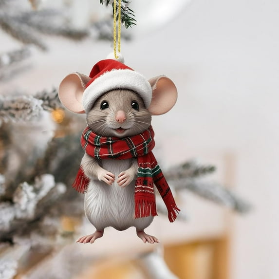 Cagogo under $5 Christmas Mouse Decoration, Christmas Mouse Decorations for Christmas Trees,Cute Mouse Ornament for Home and Car Decor,Festive Mouse Flat Decoration with String
