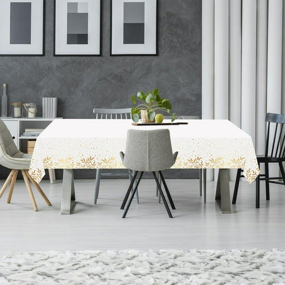 Cagogo under $5 Christmas Snowflake Tablecloth, Christmas Snowflake Tablecloth,Disposable Plastic Party Decor,Gold Star Festive Table Cover,Holiday Banquet Decoration,Waterproof Easy Clean Mat