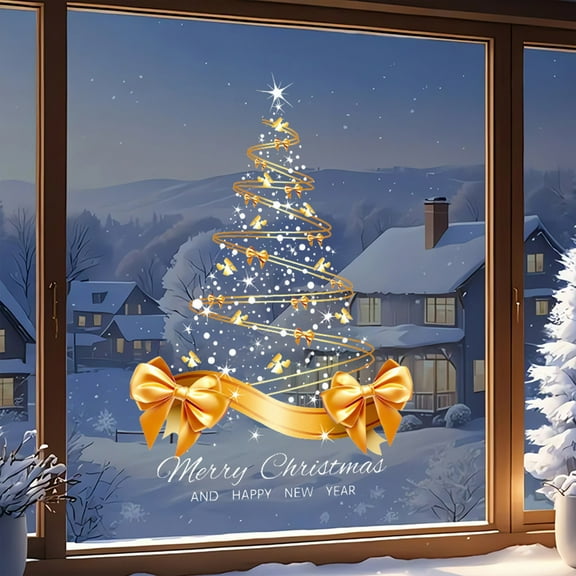 Cagogo under $5 Christmas Wall Sticker, Christmas Tree Decoration Wall Sticker,Removable Antistatic Sticker,Gold Christmas Tree Decal,Reusable Wall Decor,Festive Holiday Stickers