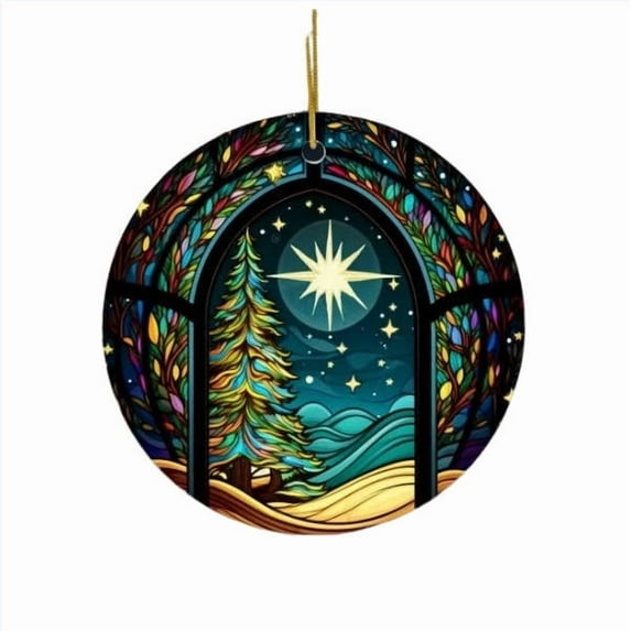 Cagogo under $5 Circular Tree Ornament, Tree Decoration 2D Circular, Hanging Decoration Ornament, Northern Lights Tree Decor, Christmas Tree Hanging Accent, Holiday Circular Ornament