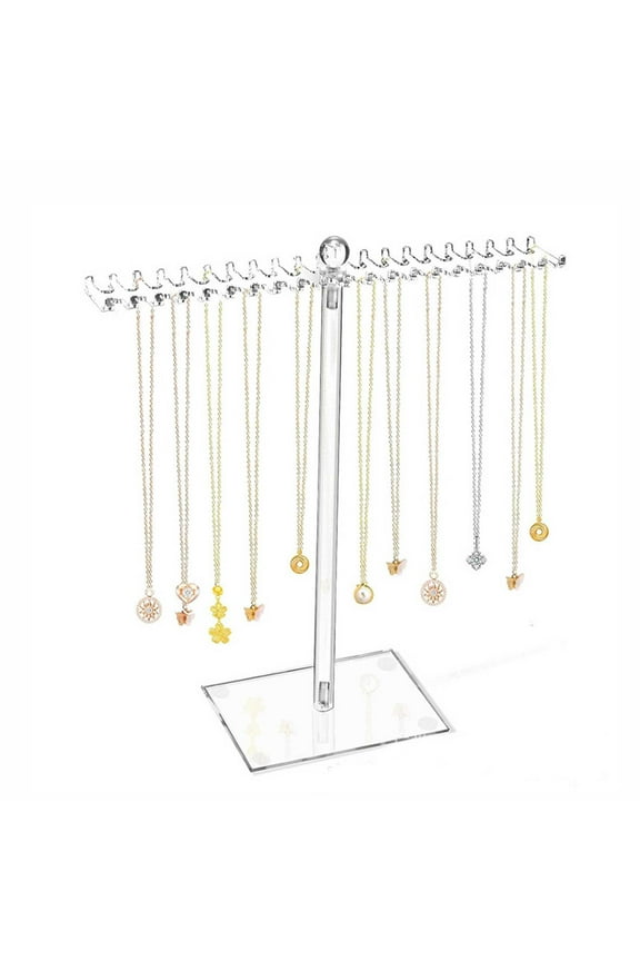 under $5 Necklace Organizer, Clear Acrylic Necklace Organizer,Jewelry Display Stand with Hooks,Necklace Tree Hanger Rack,Bracelet Ring Earring Holder,Rotating Jewelry Organizer for Countertop