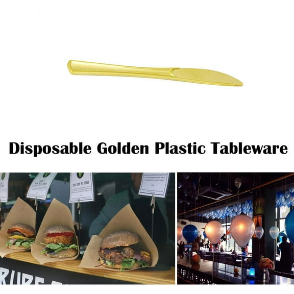 Cagogo under $5 Plastic Cutlery, Disposable Gold Plastic Tableware Cutlery Set, 25-Piece Spoon, Fork, and Knife for Parties, Elegant Textured Handles for Non-Slip Grip