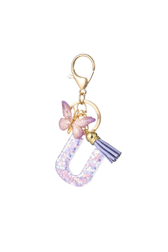 under $5 Resin Keychain Pendant, 26-letter Key Chain,Butterfly Tassel Pendant,Resin Alphabet Keychain,Women's Bag Charm,Multi-functional Key Ring,Fashion Key Accessory