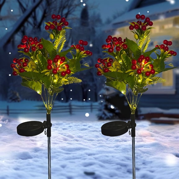 Cagogo under $5 Solar Christmas Light, Christmas Red Fruit Solar Light,Acacia Courtyard Lawn Lamp,Ground Plug Imitation Flower,Atmospheric Outdoor Lighting,Automatic Sensor LED