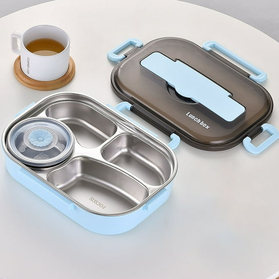 Cagogo under $5 Stainless Steel Bento Box, Stainless Steel Thermal Lunch Box, 4 Compartment Bento Box with Soup Bowl, Portable Teen Lunch Container, Insulated Food Storage Container