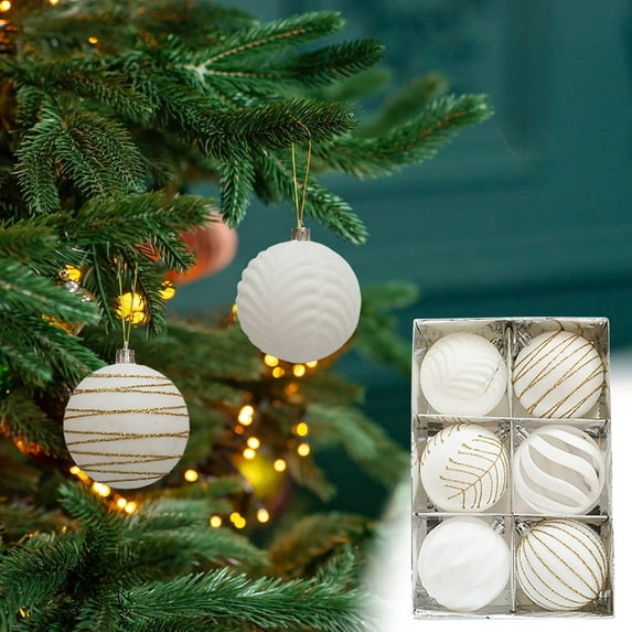 Cagogo under $5 Velvet Christmas Balls, 6-Piece Velvet Christmas Balls, 8cm Flocked Tree Ornaments, White Dark Green Burgundy Colors, Gold Dust Finish Decor, Premium Christmas Decorations