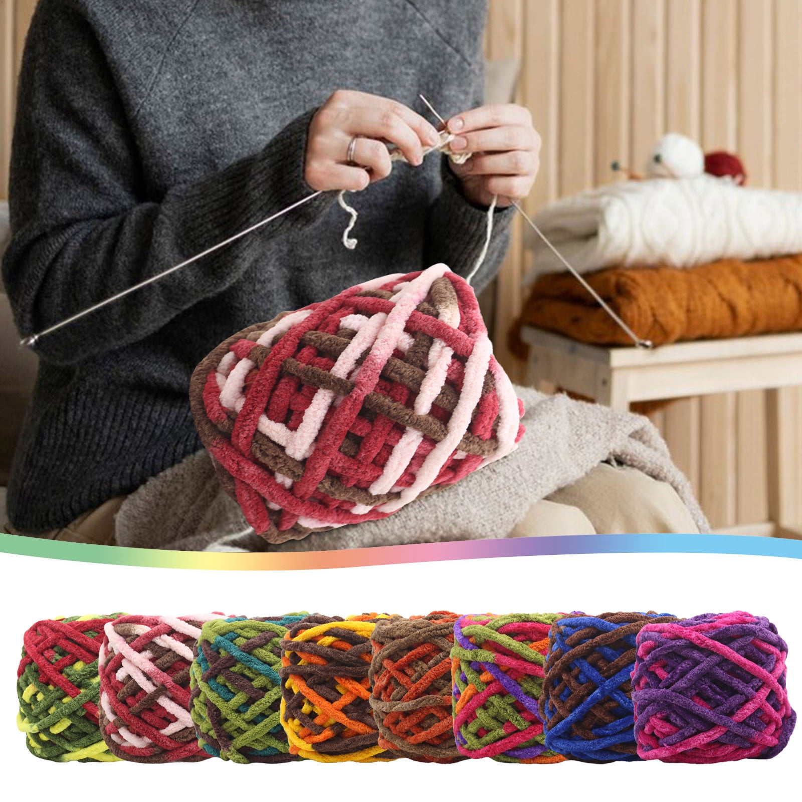 Cagogo 8Pcs Thick Ice Bar Yarn, Hand-Woven Crochet Yarn for Sweaters and Scarves, DIY Handcrafted Segment Dyed Doll Yarn, Chunky Knitting Yarn for Beginners, Premium Acrylic Craft Yarn Bulk