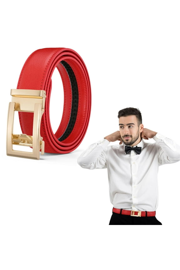 Automatic Leather Belt For Men, Western Style Easy-Click Business Belt, No-Holes Design With Decorative Buckle For Formal Suits And Office Wear