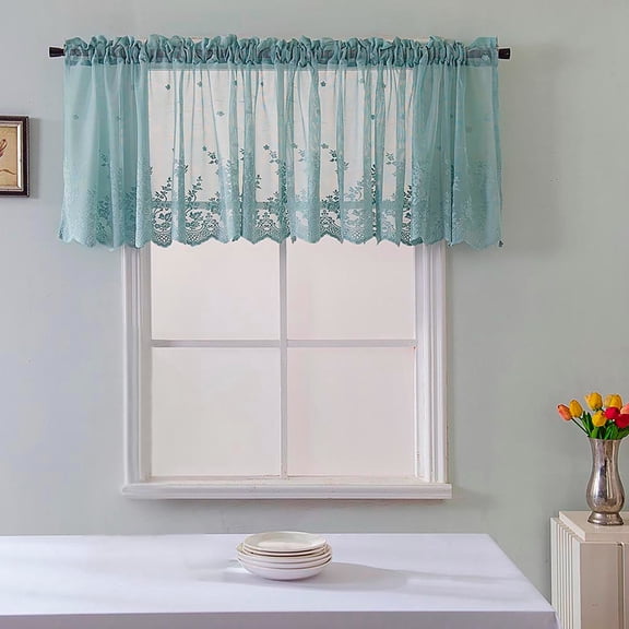 Cagogo Bathroom Valance, Woven Textured Water Repellent Window Curtain, Floral Lace Crochet Kitchen Valance for Kitchen Bathroom Living Room, Roman Shade Home Decor