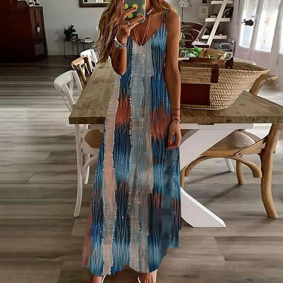 Cagogo Casual 2025 Sleeveless Spaghetti Strap Curvy Dresses for Women Under $5 Summer Spring V Neck Floral Swing Flowy Maxi Long Cami Sun Dress Sexy Black Shirt Dresses