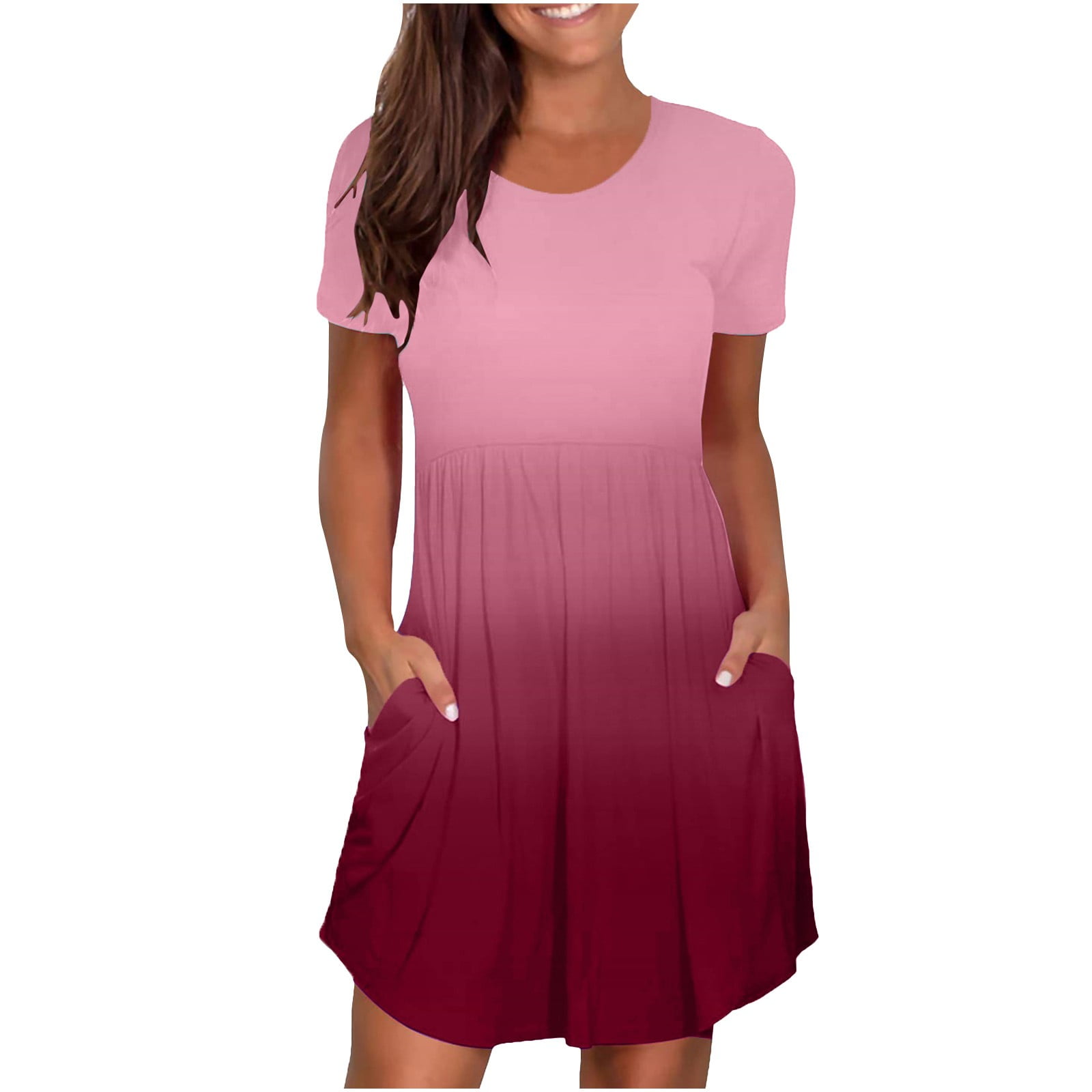 ZENNILO Women's Loose Swing T-Shirt Dress – Scoop Neck, Short Sleeve, Side Pockets