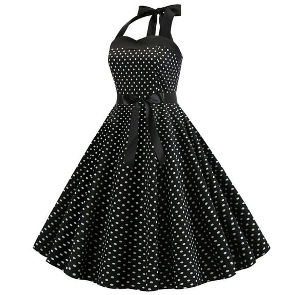 Cagogo Under $10 Women's Vintage Polka Audrey Dress 1950s Halter Retro Cocktail Dress A-line Swing Midi Rockabilly Dress