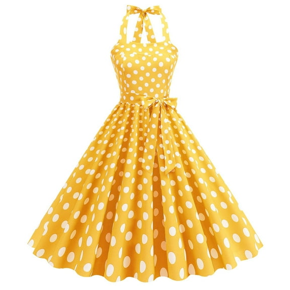 Cagogo Under $10 Women's Vintage Polka Audrey Dress 1950s Halter Retro Cocktail Dress A-line Swing Midi Rockabilly Dress