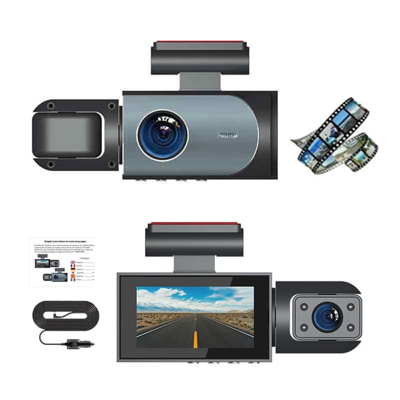 Cagogo Dash Cam 3 Channel Car Recorder, .97in HD 1080P Front Inside Rear Camera, Night Vision Motion Detection Loop Recording, 130° Wide Angle DVR for Vehicle Security