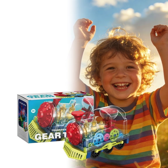 Cagogo ElectricToyTrain, Transparent Mechanical Car Battery Operated Vehicle, Colorful Moving Gears Bump and Go Action, Educational STEMToyfor ToddlersKidsBoysGirls, Indoor Playroom Birthday Gift