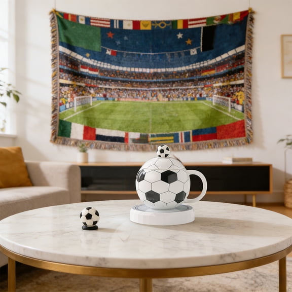 Cagogo Football Mug, Soccer Fan Gift Ceramic Coffee Cup With Lid Spoon Gift Box, Sports Themed Collectible Souvenir, Great Present For Men Women Dad Him