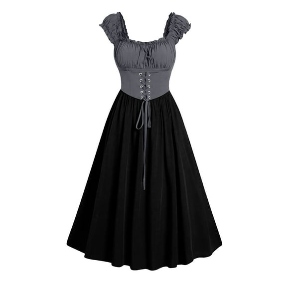 Cagogo Gothic Dresses for Women Sexy Lace up Sleeveless Medieval Dresses Elegant Vintage Round Neck Renaissance Aline Swing Dresses