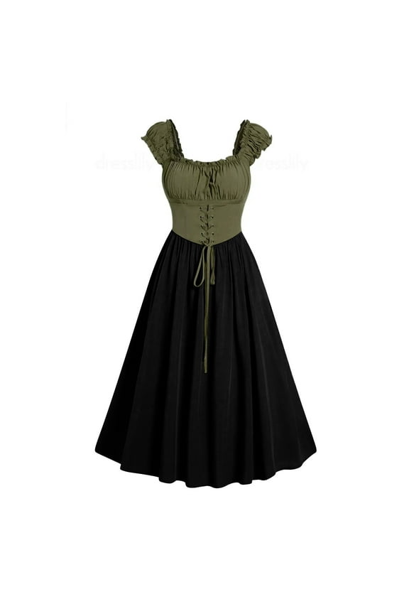 Gothic Dresses for Women Sexy Lace up Sleeveless Medieval Dresses Elegant Vintage Round Neck Renaissance Aline Swing Dresses