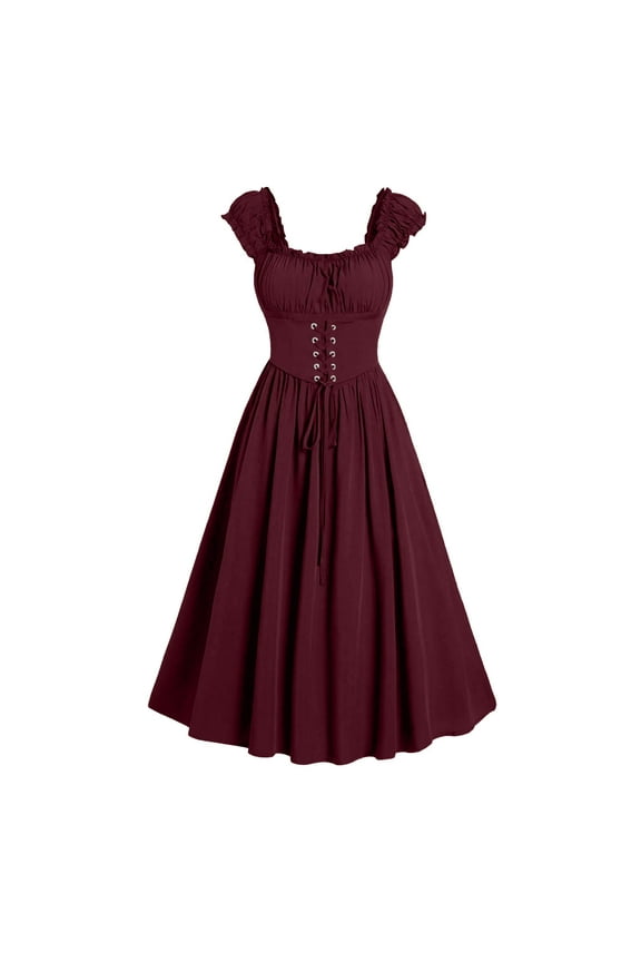 Gothic Dresses for Women Sexy Lace up Sleeveless Medieval Dresses Elegant Vintage Round Neck Renaissance Aline Swing Dresses