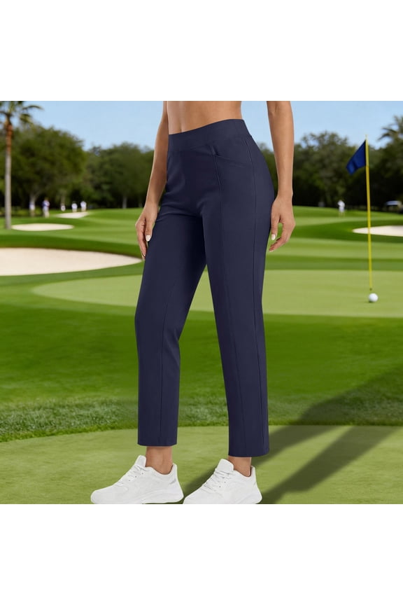 High Waisted Trousers for Women Plus Size with Pockets Casual Basic Ankle Pants Travel Lounge Office Work Stretch Dress Pants, Navy S