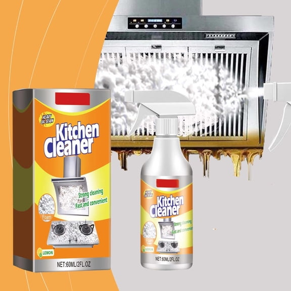 Cagogo Kitchen Cleaner, Foam Cleaner for Stubborn Grease Oil Stains, Cooktop Hood Stove Top Degreaser, Household Cleaning Spray for Countertops Appliances, 60ml Bottle