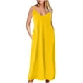 thumbnail image 1 of Cagogo Casual Spaghetti Strap Graduation Dresses for Womens Under $5 Summer Spring V Neck Flowy Swing Maxi Long Cami Sun Dress Hide Belly Shirt Dresses, 1 of 4