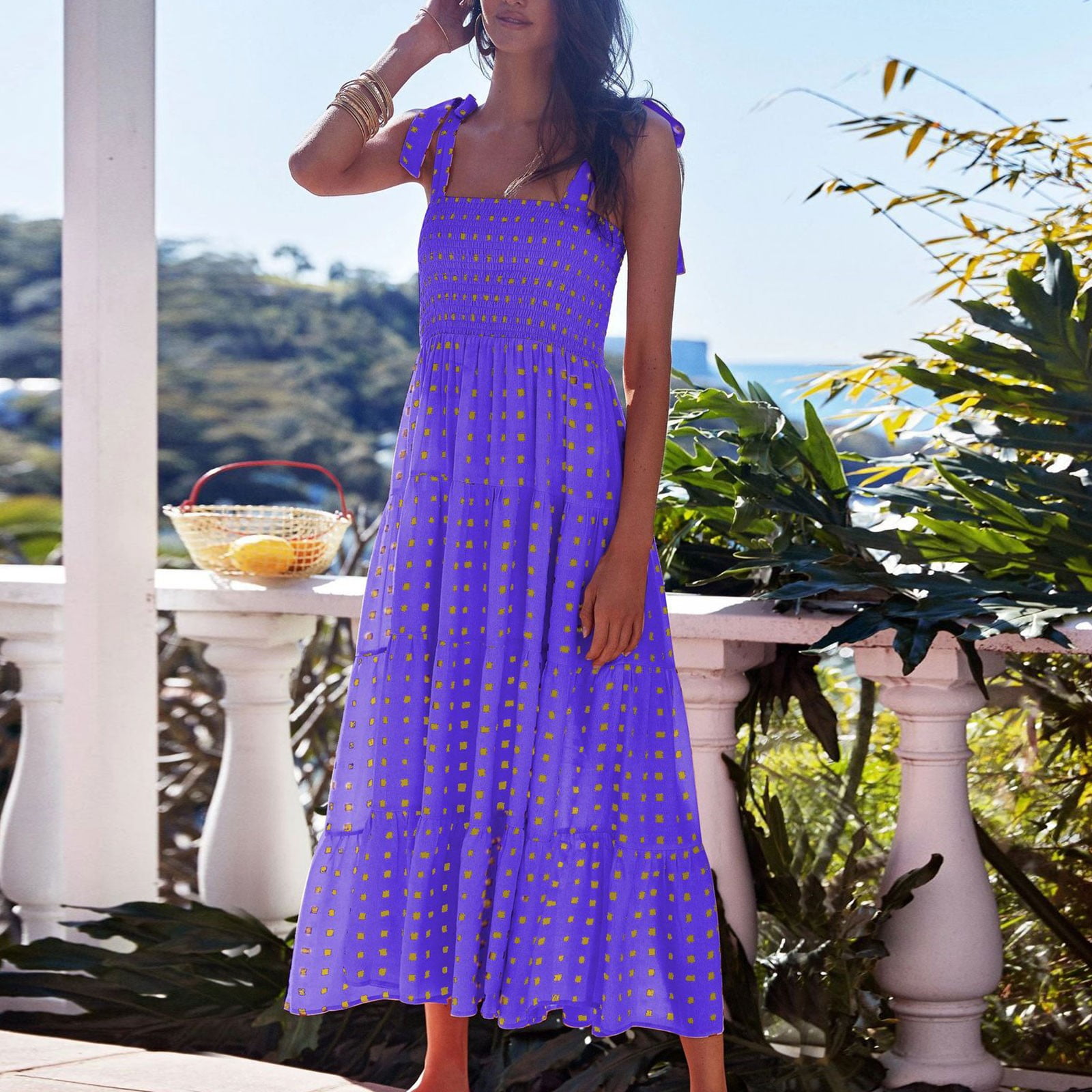 Cagogo Petite Dresses for Women Summer Spring Casual Smocked Square ...