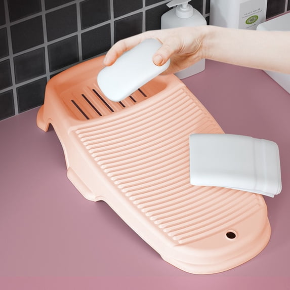 Cagogo Portable Laundry Washboard, Plastic Scrubbing Board for Hand Washing Clothes, Non-Slip Ribbed Surface with Stand, Compact Home Travel Camping Washing Aid