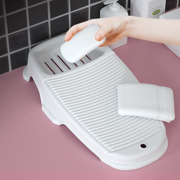 Cagogo Portable Laundry Washboard, Plastic Scrubbing Board for Hand Washing Clothes, Non-Slip Ribbed Surface with Stand, Compact Home Travel Camping Washing Aid