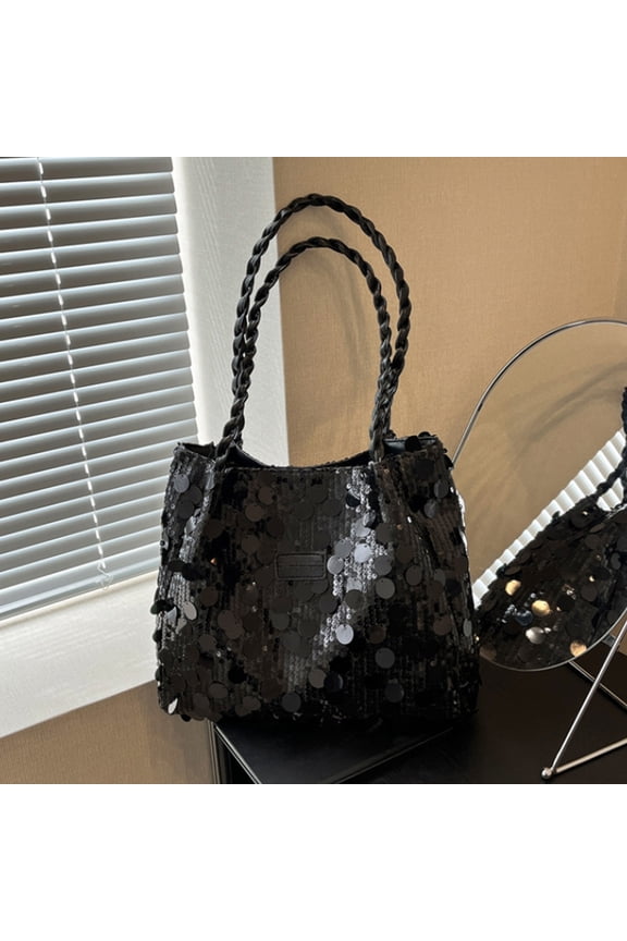Sequin Handbag, Large Capacity Shoulder Bag Polyester Casual Tote, Western Style Underarm Purse for Women, Fashionable Evening Bag and Personalized Gift