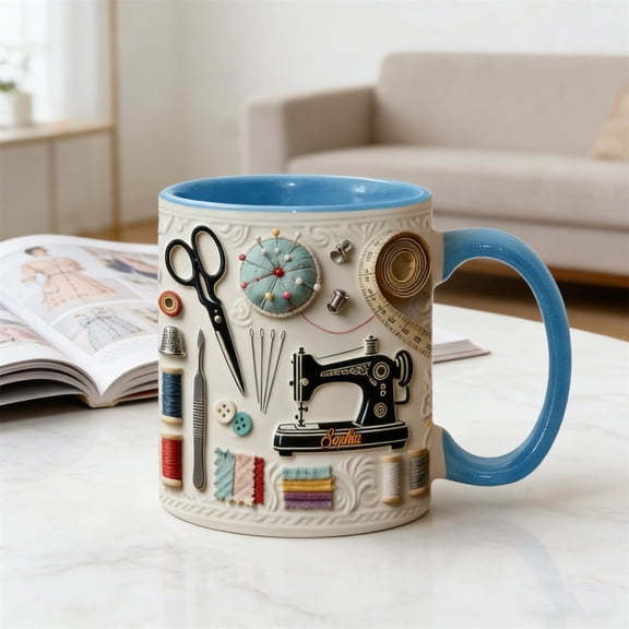 Cagogo Sewing Coffee Mug, Ceramic Drinking Cup Holiday Gift, Embroidery Enthusiast Novelty Mug, Coffee Cup for Sewing Lovers, Quilting Gifts for Women