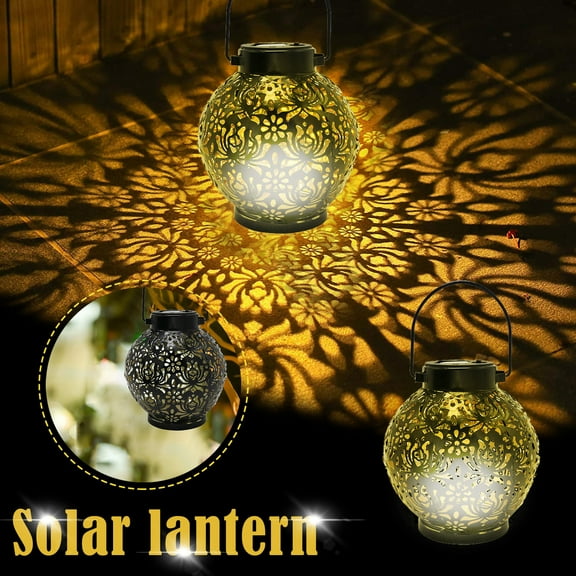 Cagogo Solar Lantern, Garden LED Light Hanging Decorative Light, Outdoor Iron Wall Lantern with Hollow Flower Design, Waterproof Patio Lighting for Yard Fence Deck Pathway