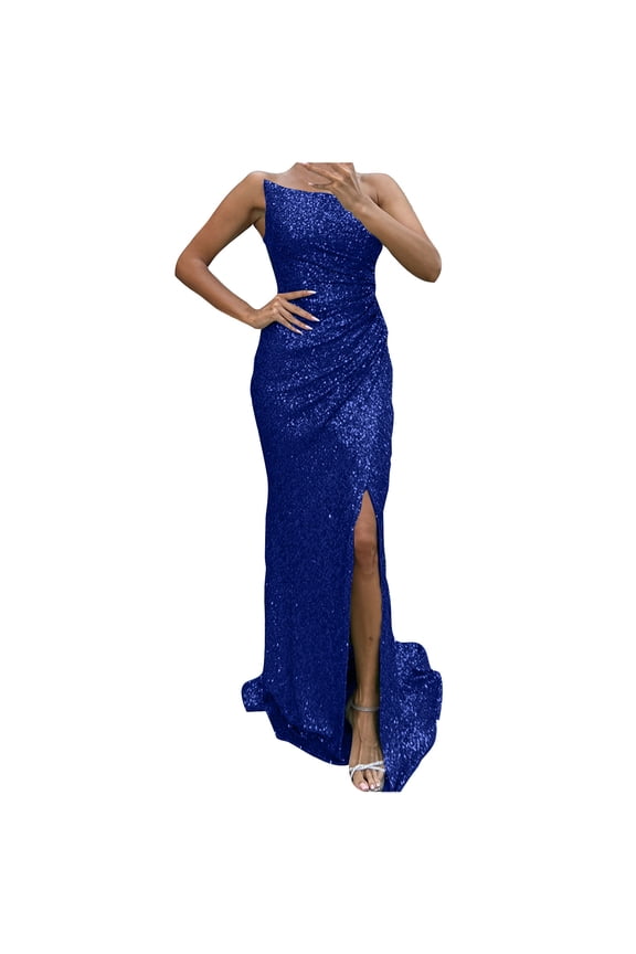 Sparkly Sequin Prom Dresses for Women 2025 Long Mermaid Evening Gown Strapless Glitter Formal Ball Gown Dresses with Slit